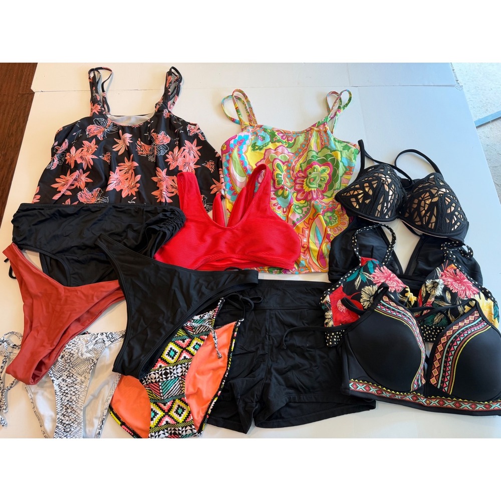 Womens Swimwear Lot Mixed Bikini Tops Tankinis Bottoms Floral Geometric 13pc L